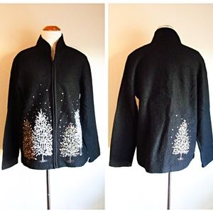 Coldwater Creek Embroidered Sequin Wool Cardigan